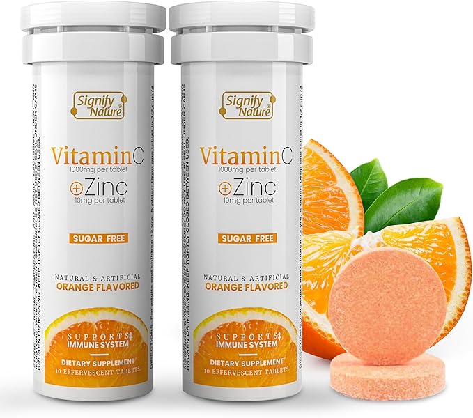 SIGNIFY NATURE Vitamin C 1000mg Effervescent Tablets - Potent Immune Support VIT C with Zinc Supplement - Sugar-Free & Vegan Formula | Dissolvable Vitamin C Tablets - Water Soluble Fizzy Elixir - 20CT
