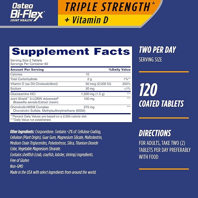 Osteo Bi-Flex Triple Strength with Vitamin D Glucosamine Chondroitin Joint Health Supplement, Coated Tablets, Red, 120 Count