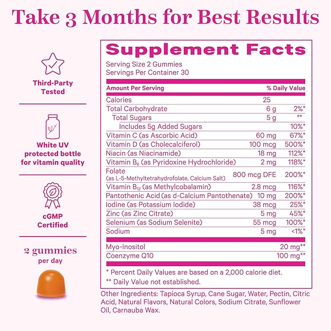 Pink Stork Premium Fertility Gummies for Women - Prenatal Conception Supplements for Her with Inositol, CoQ10, Folate and Vitamins to Support Hormone Balance, Ovulation + Menstrual Cycle, 60 Gummies