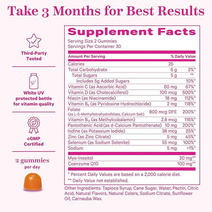 Pink Stork Premium Fertility Gummies for Women - Prenatal Conception Supplements for Her with Inositol, CoQ10, Folate and Vitamins to Support Hormone Balance, Ovulation + Menstrual Cycle, 60 Gummies