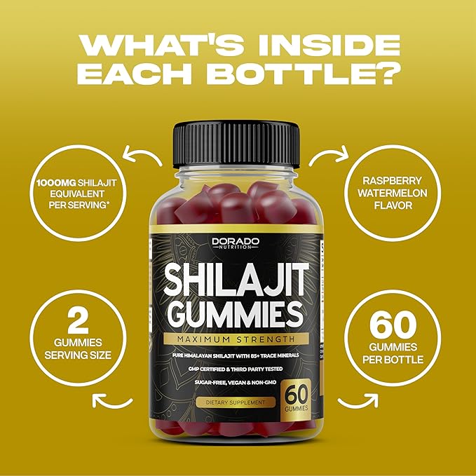 Shilajit Gummies 1000mg (Pure Himalayan Shilajit Gummies for Men & Women Gold Grade with 85+ Trace Minerals with Fulvic Acid) - Energy & Immunity Support - Third Party Tested, Vegan Safe, USA Made