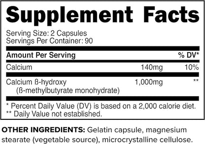 Primaforce HMB (Beta-Hydroxy Beta-Methylbutyrate) 1000mg, 180 Capsules (500mg Per Capsule) - Gluten Free and Non-GMO Supplement