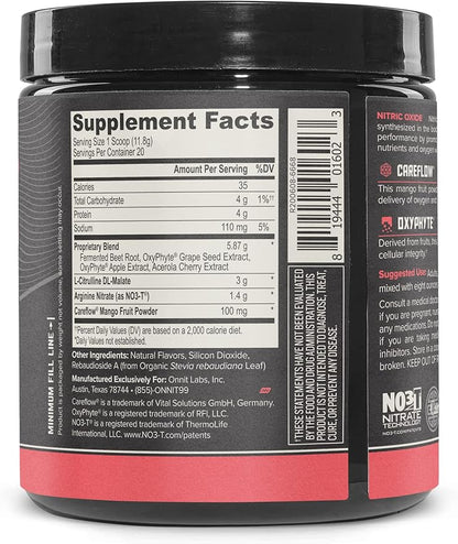 ONNIT Total Nitric Oxide - Caffeine Free Pre Workout Powder w/Beet Root, L Arginine & L Citrulline Malate | Boost Energy & Recovery | Harvest Fruit Flavor
