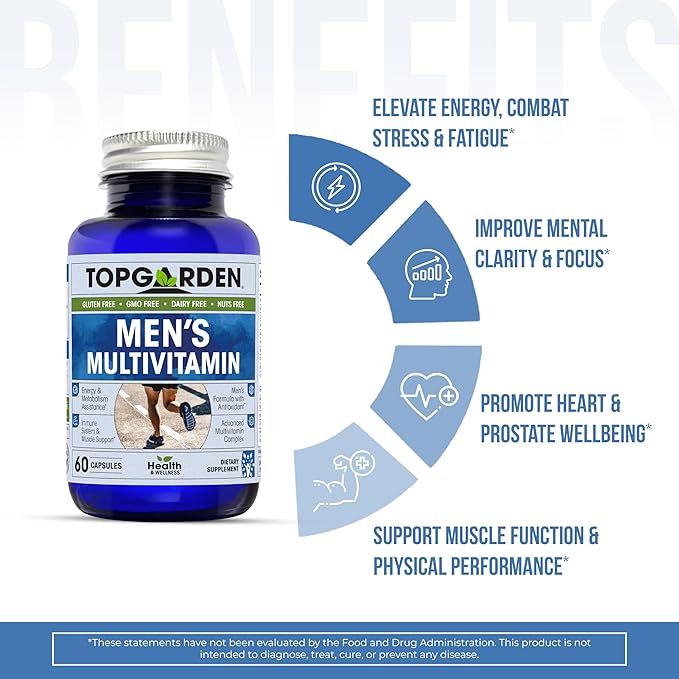 Men's Multivitamin - Essential Multivitamins & Multiminerals Supplement A, C, D, E & B12, with Zinc, Calcium, Magnesium & More for Men's Wellness Support. Boost Your Body and Mind!