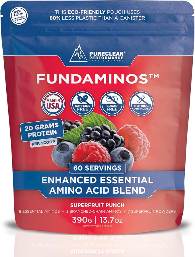 FundAminos Blend - 100% Organic & Vegan EAA & BCAA Powder for 400% Greater Lean Muscle, Faster Recovery & Strength Vs. Protein Powder - Clinically Tested Post Workout - Real Superfruits - 60 Servings