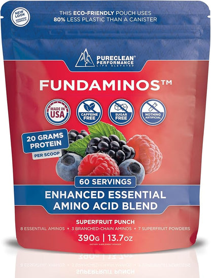 FundAminos Blend - 100% Organic & Vegan EAA & BCAA Powder for 400% Greater Lean Muscle, Faster Recovery & Strength Vs. Protein Powder - Clinically Tested Post Workout - Real Superfruits - 60 Servings