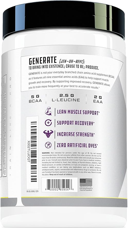 Cutler Nutrition Generate EAA and BCAA Powder: Best Branched Chain Amino Acids Supplement with Essential Amino Acids, 5g BCAAs, 2g EAAs for Lean Muscle Mass | Sour Lemonade, 30 Servings