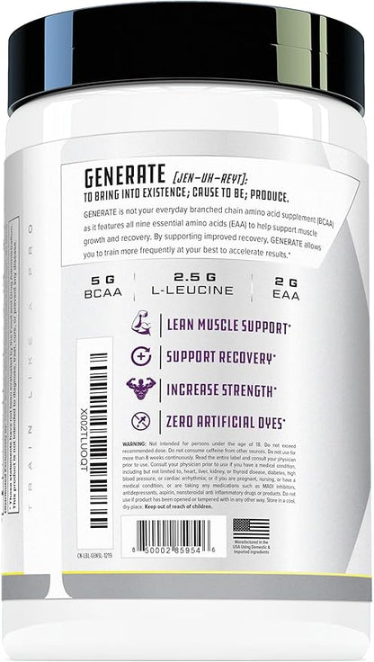 Cutler Nutrition Generate EAA and BCAA Powder: Best Branched Chain Amino Acids Supplement with Essential Amino Acids, 5g BCAAs, 2g EAAs for Lean Muscle Mass | Sour Lemonade, 30 Servings