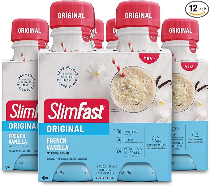 SlimFast Meal Replacement Shake, Original French Vanilla, 10g of Ready to Drink Protein, 11 Fl. Oz Bottle, 4 Count (Pack of 3) (Packaging May Vary)