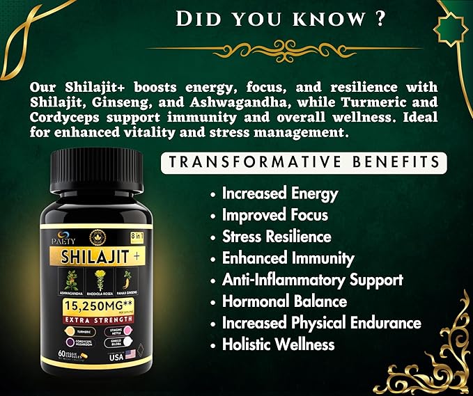 8-in-1 Vitality Bundle | Pure Himalayan Shilajit with Rhodiola, Ashwagandha, Ginseng, Ginkgo Biloba, Turmeric, Cordyceps & Stinging Nettle for Full Body Wellness | Boost Immunity & Enhance Energy