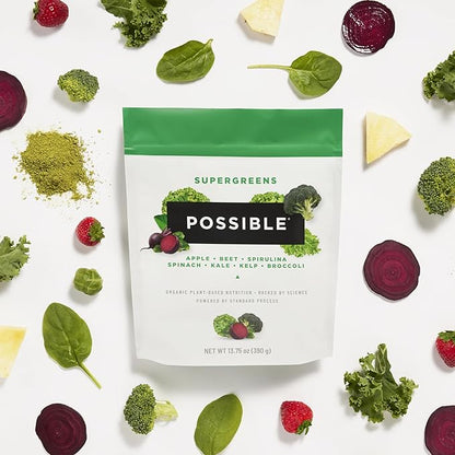 Possible SuperGreens - Superfoods Powder Mix with 23 Whole Food Ingredients - Vegan, Organic, Plant-Based Wellness - Gluten-Free, USDA Organic - Clean Label - 1 Bag, 30 Servings