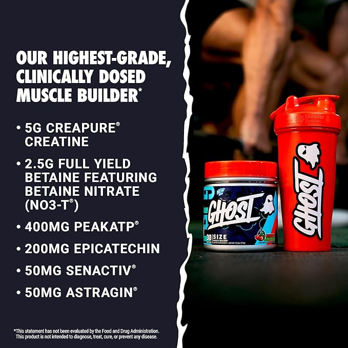 GHOST Size V3 Muscle Builder Dietary Supplement - Cherry Limeade, 30 Servings – Support Muscle Growth & Strength Building for Men & Women - Creatine & Betaine - Free of Sugar & Gluten