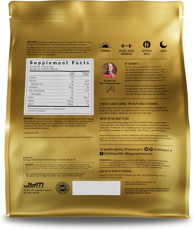 Pro JYM Tahitian Vanilla Protein Powder - Whey Protein Isolates, Casein, & Milk Protein, Lean Muscle Building for Men & Women, JYM Supplement Science, 45 Servings