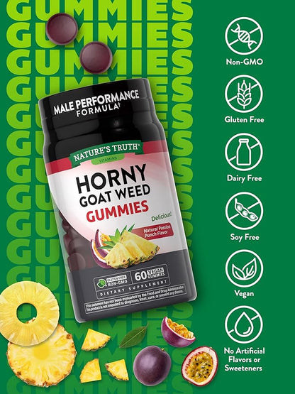 Nature's Truth Horny Goat Weed Gummies | 60 Count | with Maca Root | Vegan, Non-GMO & Gluten Free Supplement for Men | Passion Punch Flavor