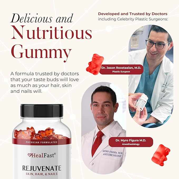 Rejuvenate Vitamin and Mineral Gummy Supplement - Collagen Gummies + Vitamins, Biotin, and Zinc - Anti Aging Beauty & Skin Supplement Clinically-Studied & Physician Formulated - 60 Count