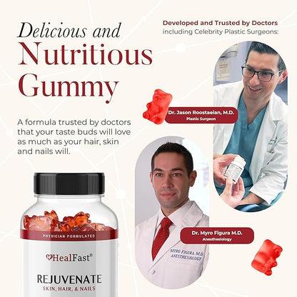 Rejuvenate Vitamin and Mineral Gummy Supplement - Collagen Gummies + Vitamins, Biotin, and Zinc - Anti Aging Beauty & Skin Supplement Clinically-Studied & Physician Formulated - 60 Count