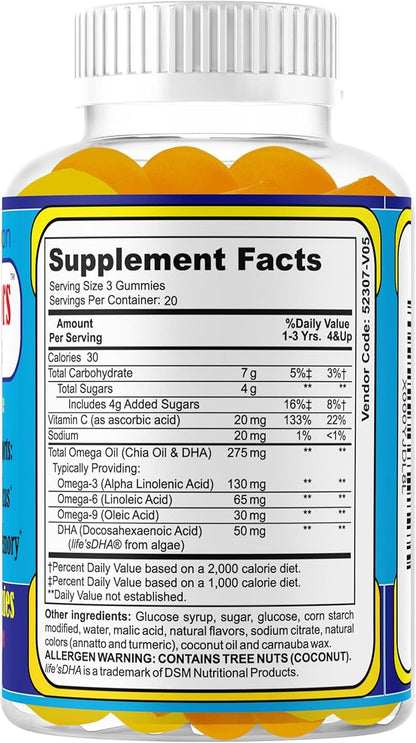 Littlewonders Kids Brain Supplements for Memory and Focus | Nootropics Brain Support Supplement | EPA DHA Omega 3 Childrens Vitamins | Vegan-Friendly, Non-GMO, Tasty Gummy Vitamins 60Ct