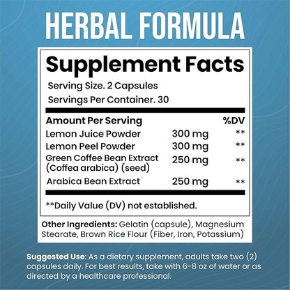 Lemon and Coffee Fat Burner - for Men and Women - Burn Fat, Boost Metabolism, Increase Energy Levels, Aid in Appetite Control, Elevate Focus - 60 Capsules