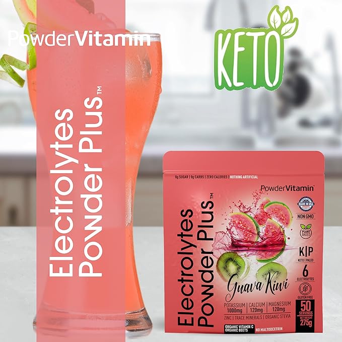 Electrolytes Powder Plus (50 Servings) Guava Kiwi Electrolyte Powder Zero Calorie Keto, 0 Sugar, No Maltodextrin,1000mg Potassium,120mg Calcium,120mg Magnesium, Hydration Powde