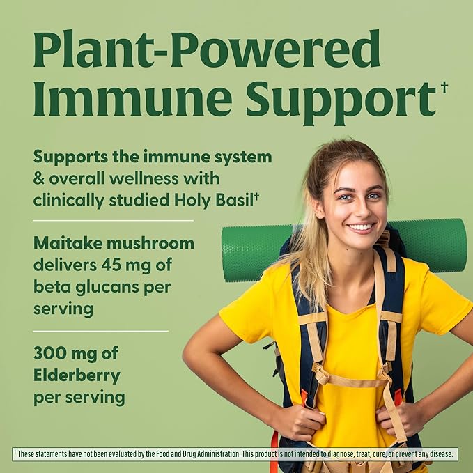 MegaFood Superfood Mushroom Immune Support - Maitake Mushroom Supplement with Elderberry & Holy Basil to Help Support a Healthy Immune System - Doctor Formulated, Vegan - 60 Capsules, 30 Servings