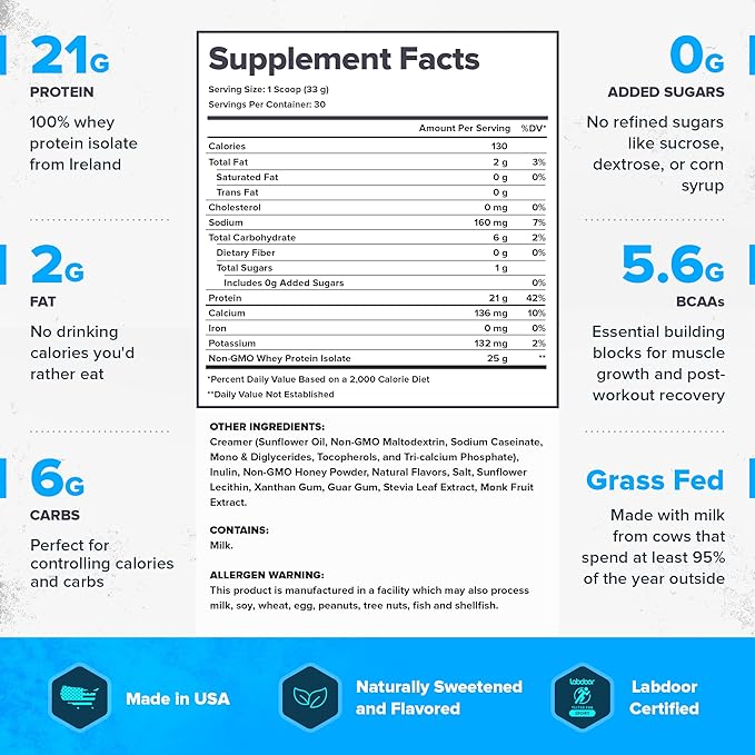 LEGION Whey+ Whey Isolate Protein Powder from Grass Fed Cows - 30 Servings (30 Serving, Honey Cereal)
