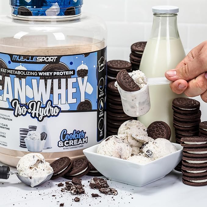 Musclesport Lean Whey Revolution™, Whey Protein Isolate with Hydrolyzed Whey - Low Calorie, Low Carb, Low Fat, Incredible Flavors - 25g Protein per Scoop (2lb, Cookies N Cream)
