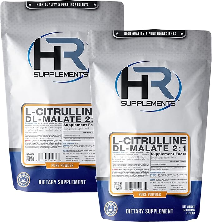 HR Supplements L-Citrulline DL-Malate 2:1 Powder, 1 Kilogram (2.2 Lbs), Unflavored, Lab-Tested, Scoop Included