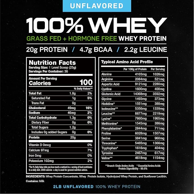 Muscle Feast 100% Grass-Fed Whey Protein, Pastured Raised Hormone Free All Natural, Unflavored, 2lb