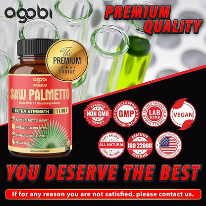 Premium Saw Palmetto Capsules - Combined with Ashwagandha, Turmeric, Tribulus, Maca, Green Tea, Ginger, Holy Basil & More - Natural Prostate Support - 90 Capsules 3-Month Supply