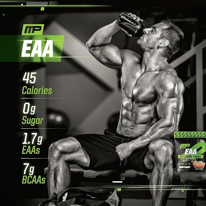 MusclePharm EAA Recovery + BCAAs, Post Workout Essential Amino Acids Powder, Pre Workout Energy Supplement for Men & Women with Branched Chain Amino Acids, 30 Servings (Sour Candy)