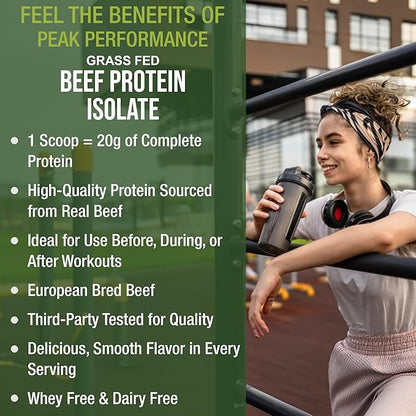 Grass Fed Beef Protein Powder - Lactose Free Great Tasting Beef Protein Isolate. Complete Animal Based Non Dairy Paleo Carnivore Protein Supplement for Prime Muscle Building. No Whey. Vanilla Flavor