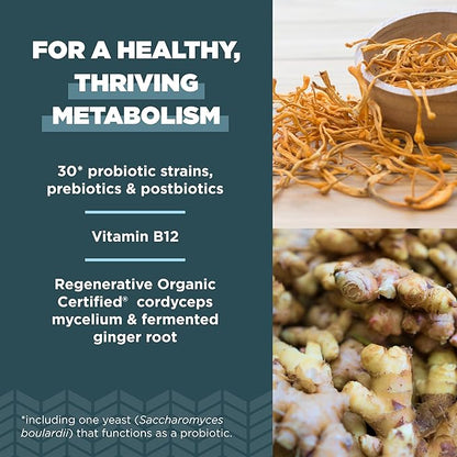 Ancient Nutrition Regenerative Organic Certified Probiotics for Metabolism Support, Healthy Digestion and Immune System Function Support, 50 Billion CFUs* Per Serving, 60 Count