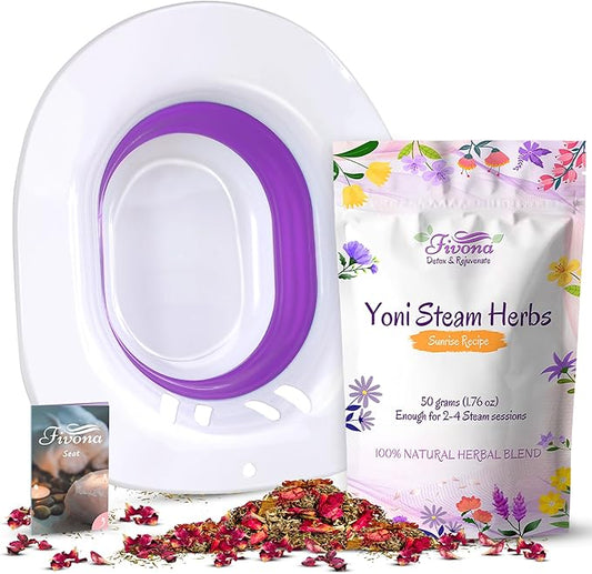 FIVONA Yoni Steam Kit 2-in-1 Seat with V Steaming Herbs Sunrise Recipe for Detox, Cleansing, PH Balance and Odor Control