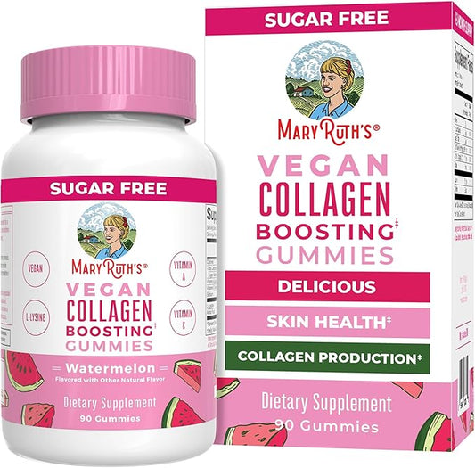 MaryRuth Organics Vegan Collagen for Women & Men, Collagen Boosting Gummies, Skin Care, Lysine, Vitamin C, Vitamin A, Amla, Supplement for Hair & Skin, Vegan, Non-GMO, Gluten Free, 90 Servings