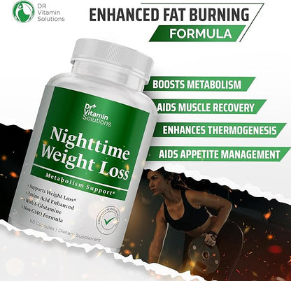 Dr Vitamin Nighttime Fat Burner Supplements - Appetite Suppressants for Weight Loss - Night-Time Fat Burner for Women and Men Supporting Sleep & Relaxation - Metabolism Booster Weight Loss Pills - 60