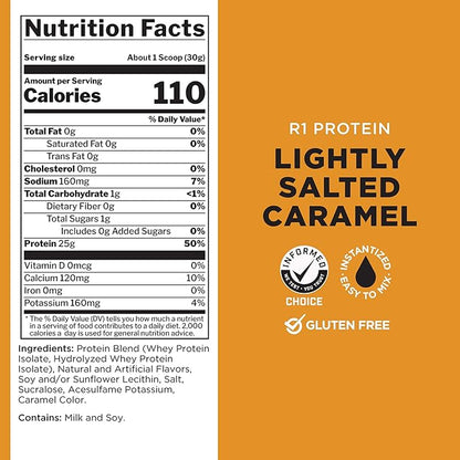 Rule One Proteins R1 Protein - 25g Fast-Acting, Super-Pure 100% Isolate and Hydrolysate Protein Powder with 6g BCAAs (5 Pounds*, Lightly Salted Caramel)