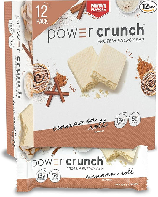 Power Crunch Protein Wafer Bars, High Protein Snacks with Delicious Taste, Cinnamon Roll, 1.4 Ounce (12 Count)