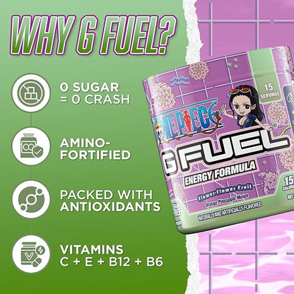 G Fuel ONE Piece Flower-Flower Energy Drink Powder, Pre Workout Caffeine Powder, Energy Powder Drink Mix for Gaming, Sugar Free Focus Amino + Antioxidants, 3.7oz (Orange Pineapple Melon, 15 Servings)
