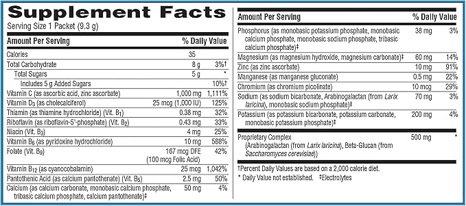 Emergen-C Immune+ Triple Action Immune Support Powder, BetaVia (R), 1000mg Vitamin C, B Vitamins, Vitamin D and Antioxidants, Super Orange – 50 Count