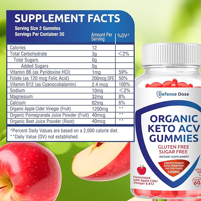 Organic Keto ACV Gummy Advanced Weight Loss - Gluten & Sugar Free Pro Active Rapid Belly Fat Burner Apple Cider Vinegar Diet Supplement for Women Men (1200MG) (2 Packs)