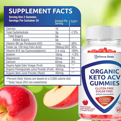 Organic Keto ACV Gummy Advanced Weight Loss - Gluten & Sugar Free Pro Active Rapid Belly Fat Burner Apple Cider Vinegar Diet Supplement for Women Men (1200MG) (2 Packs)