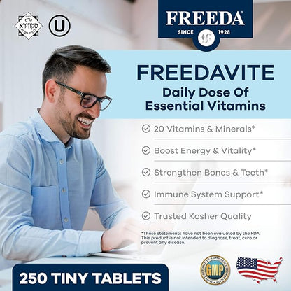 Freedavite Tiny Tablet - Moderate Multivitamin for Men and Women - Pure Vitamin A, C, D, E, B1, B2, B6, B12, Biotin, Calcium, Zinc, Iron, Magnesium, Manganese, Copper, Selenium, Iodine - 250 Count