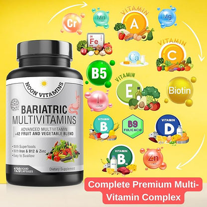 Bariatric Multivitamin with Iron for Women & Men All-in-One 42 Superfood Blend for Post-Surgery Easy-to-Swallow -2-Month Supply (- Superfood Blend for Energy, Halal - Made in USA (120 Capsules)