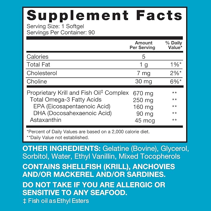Qunol Advanced Omega 3 Krill and Fish Oil Complex, 10x Better Bioavailability, One Pill Dose, 250mg EPA & DHA, Supports Brain, Eye, Heart and Joint Health, 90 Count (Pack of 1)