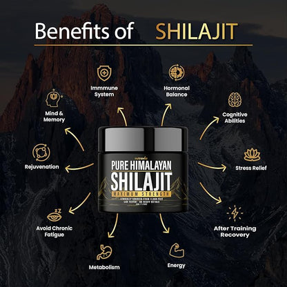 Shilajit Pure Himalayan Organic Resin - Natural Authentic Lab Tested Formula for Men, Women - No Heavy Metals - 600mg Max Strength with 85+ Trace Minerals Golden Grade Shilajit Supplement (1 Pack)