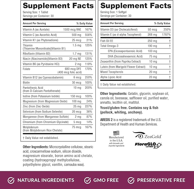 EyePromise Macular Health Complete | Multi-Vitamin + Eye Vitamin | Heart, Brain, Hair, Skin and Overall Health - 30-Day Pill and Soft-Gel Pack