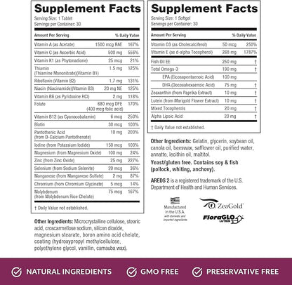EyePromise Macular Health Complete | Multi-Vitamin + Eye Vitamin | Heart, Brain, Hair, Skin and Overall Health - 30-Day Pill and Soft-Gel Pack