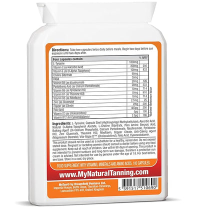Boost Tan Pills | 100 Capsules | Sun Tan Accelerator | Natural Tanning Supplement | Tyrosine, Copper Multivitamin | 25-Day Extended Holiday Supply