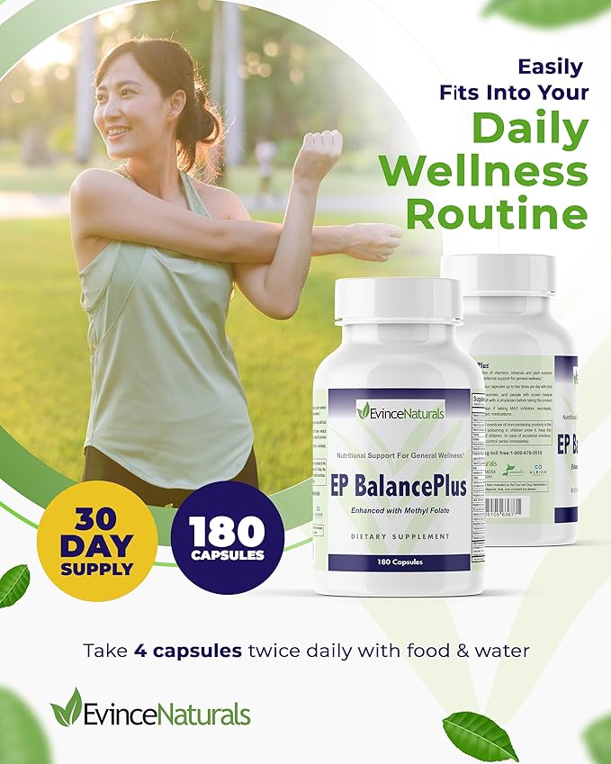 Multivitamin for Adults - EP BalancePlus Multivitamin for Men & Women - Packed with Vitamins and Minerals, Methyl Folate & Amino Acids - Nutritional Support for General Wellness, 180 Capsules