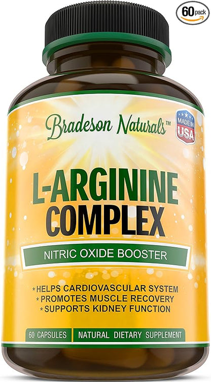 L Arginine - 1340mg Nitric Oxide Booster with L-Citrulline & Essential Amino Acids for Heart and Muscle Gain - Nitric Oxide Boost Supplement for Endurance and Energy - 60 Capsules. Made in USA